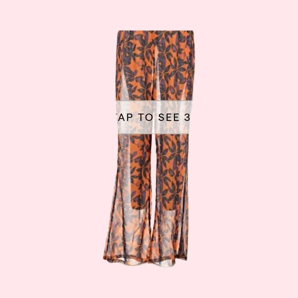 PrettyLittleThing Orange Floral‎ Sheer Wide Leg Pants Beach Cover Up Size 12